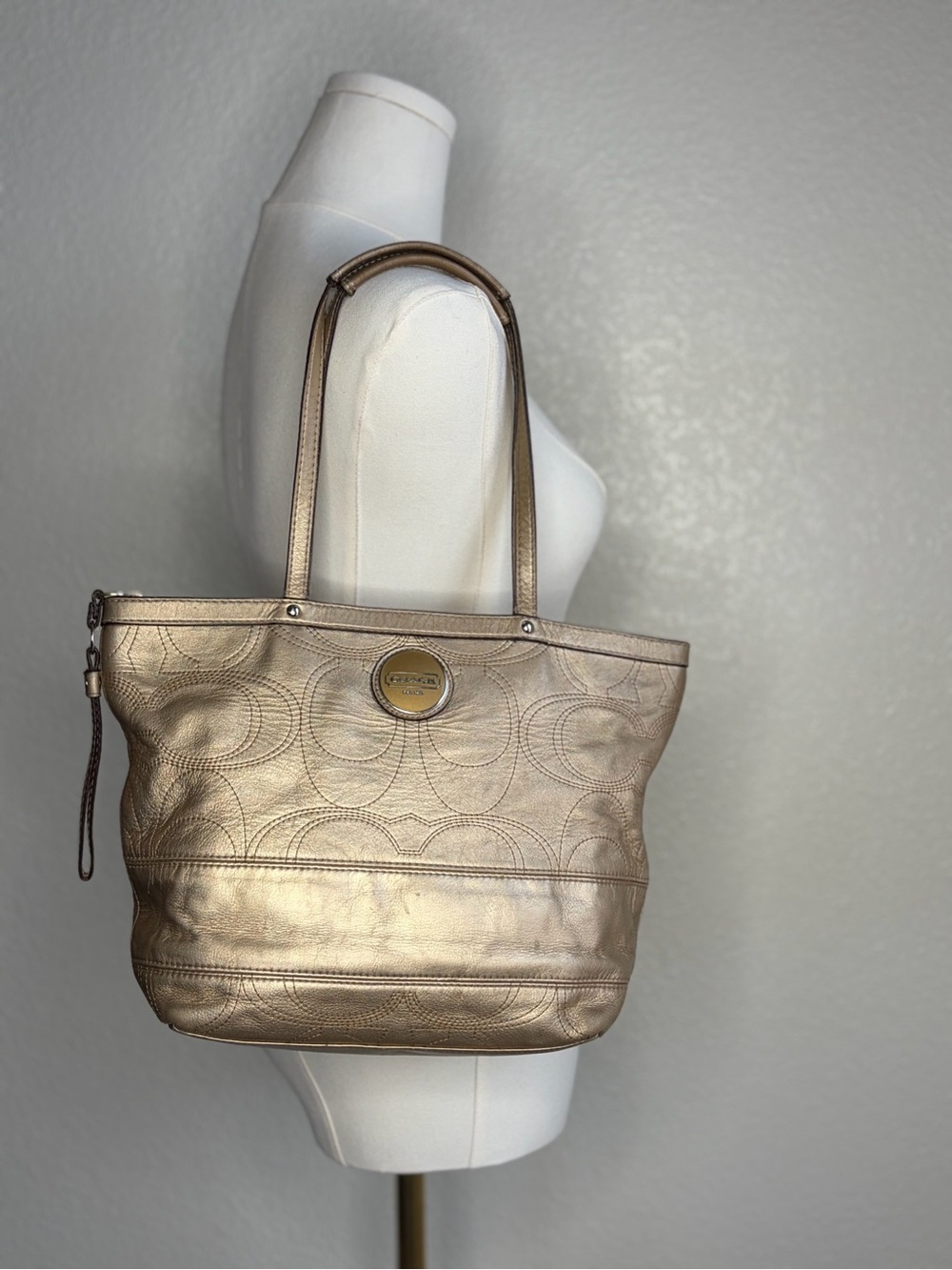Coach Metallic Taupe Embossed Leather Tote